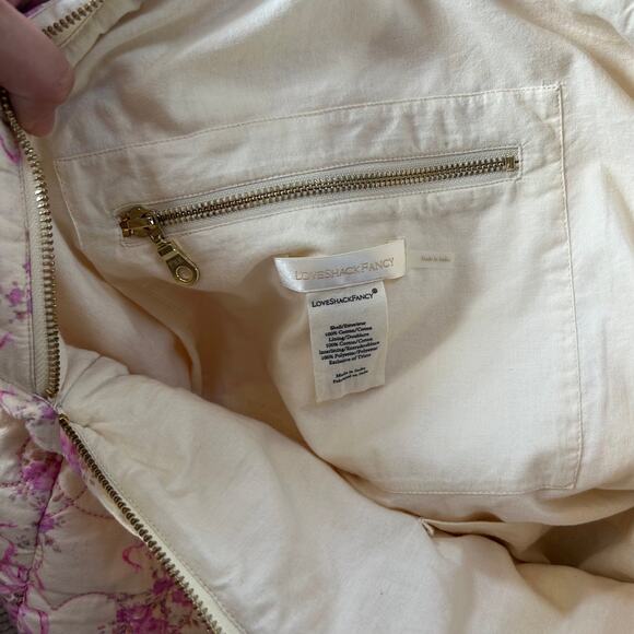 LoveShackFancy Oran Quilted Weekender Bag Pink Floral Heart Stitch Cotton - Picture 7 of 8